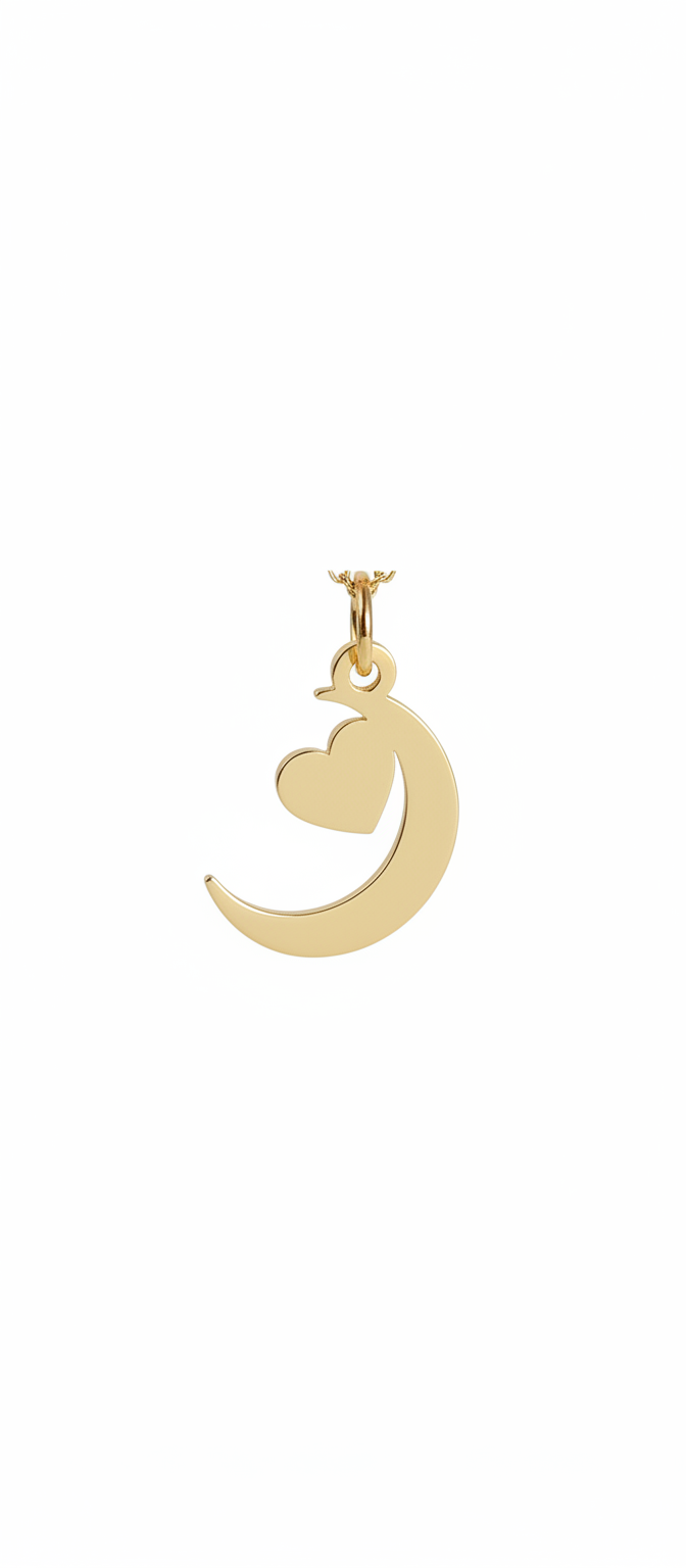 generated_macroView (43) آویز گردنبند طلا 18 عیار زنانه مدل حلقه دار طرح ماه و قلب (MO) - Image 1