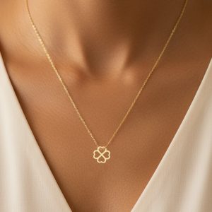 گردنبند طلا 18 عیار زنانه با زنجیر حلقه‌ای (فلامینگو) تالین گالری مدل شبدر N103 - Image 3